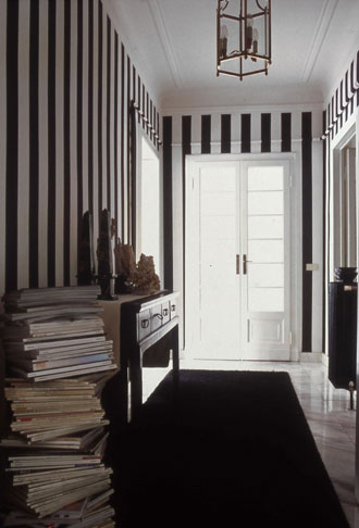 Entrance with hand painted black and white stripes