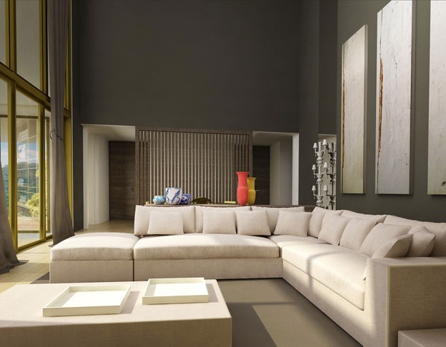 Living Sofa by Meridiani and Venini vases